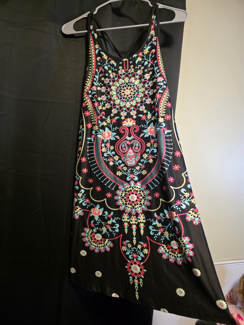 Black Floral Mandala Print A-Line Dress